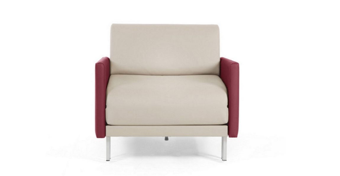 fauteuil Likoolis creme accoudoirs rouge